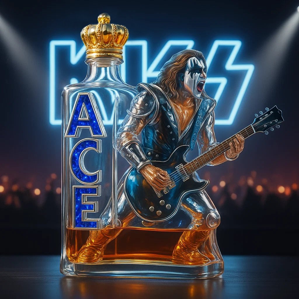 Kiss-Ace Frehley Memorial Whiskey Bottle