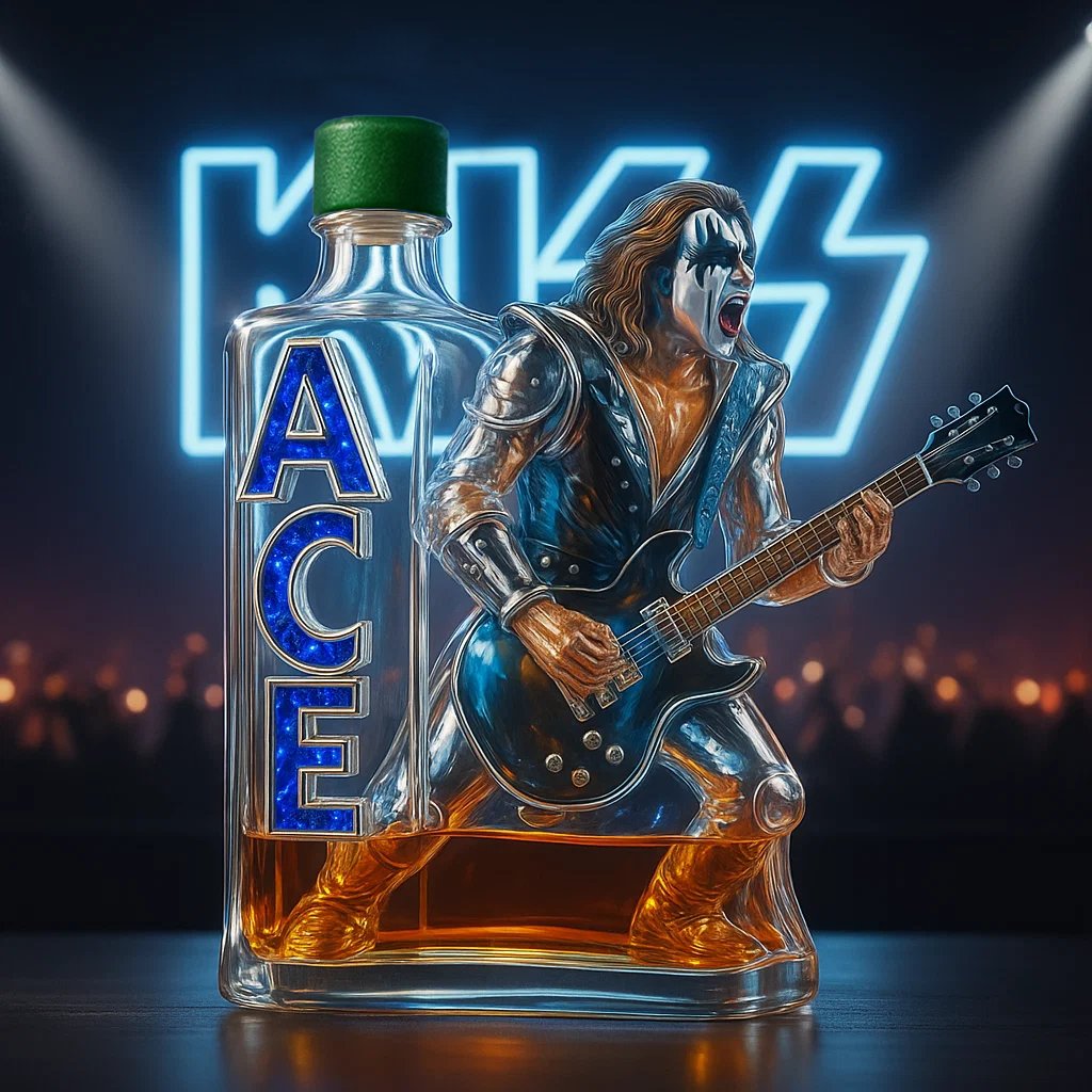 Kiss-Ace Frehley Memorial Whiskey Bottle