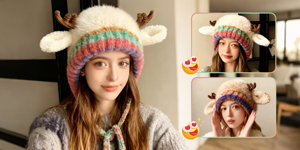 🎄🦌Cute Antler Plush Beanie